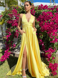A-Line V-Neck Satin Sleeveless Ruffled Dress - Chloe Dress
