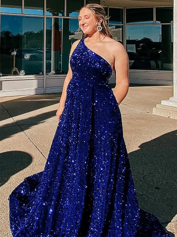 A-Line One-Shoulder Sequin Sleeveless Ruffled Dress - Chloe Dress