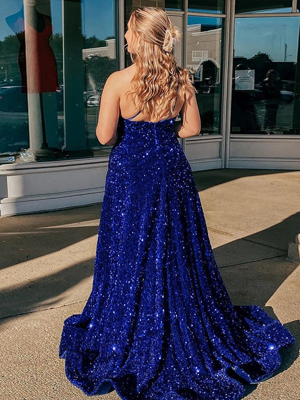 A-Line One-Shoulder Sequin Sleeveless Ruffled Dress - Chloe Dress