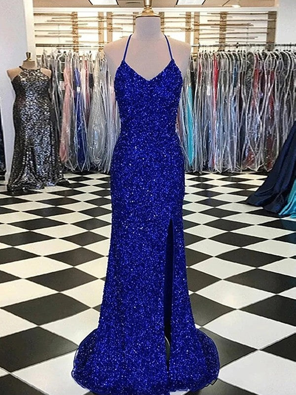 Sheath V-Neck Sequin Sleeveless Train Dress - Chloe Dress
