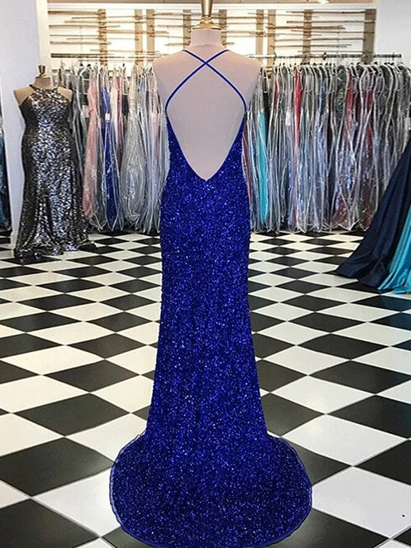 Sheath V-Neck Sequin Sleeveless Train Dress - Chloe Dress