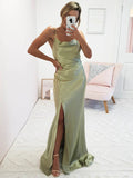 Sheath Spaghetti Strap Satin Sleeveless Train Dress - Chloe Dress