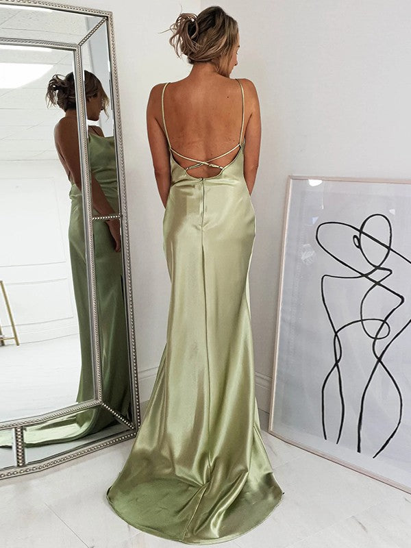 Sheath Spaghetti Strap Satin Sleeveless Train Dress - Chloe Dress