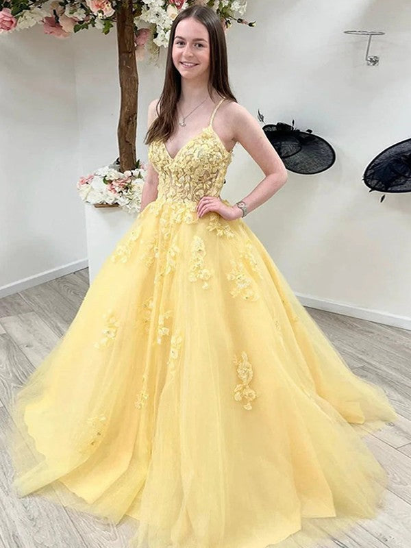 Ball Gown V-Neck Tulle Sleeveless Train Gown - Chloe Dress