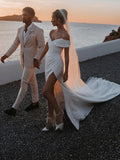Sheath Crepe Sleeveless Train Wedding Dress - Chloe Dress