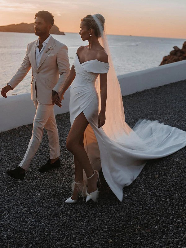Sheath Crepe Sleeveless Train Wedding Dress - Chloe Dress