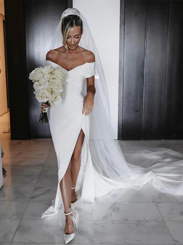 Sheath Crepe Sleeveless Train Wedding Dress - Chloe Dress