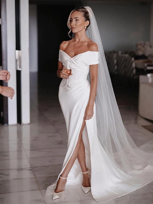 Sheath Crepe Sleeveless Train Wedding Dress - Chloe Dress