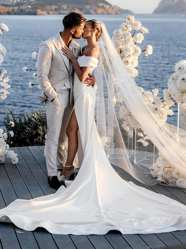 Sheath Crepe Sleeveless Train Wedding Dress - Chloe Dress