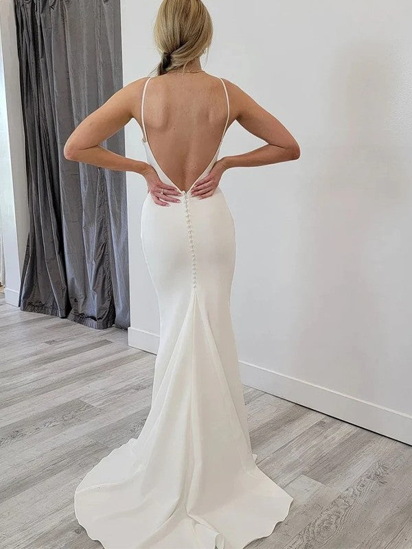 Sheath Crepe Sleeveless Train Tea-Length Wedding Dress - Chloe Dress