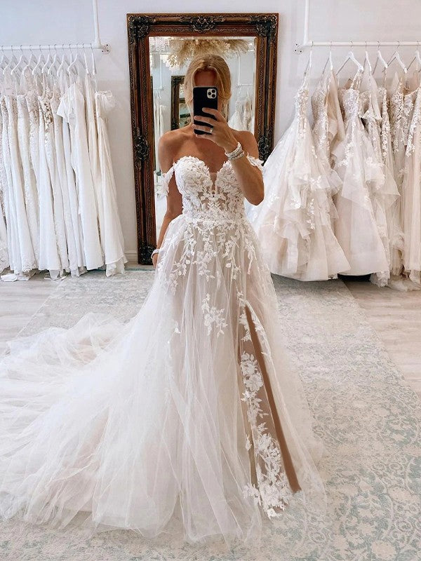 A-Line Tulle Sleeveless Train Wedding Dress - Chloe Dress