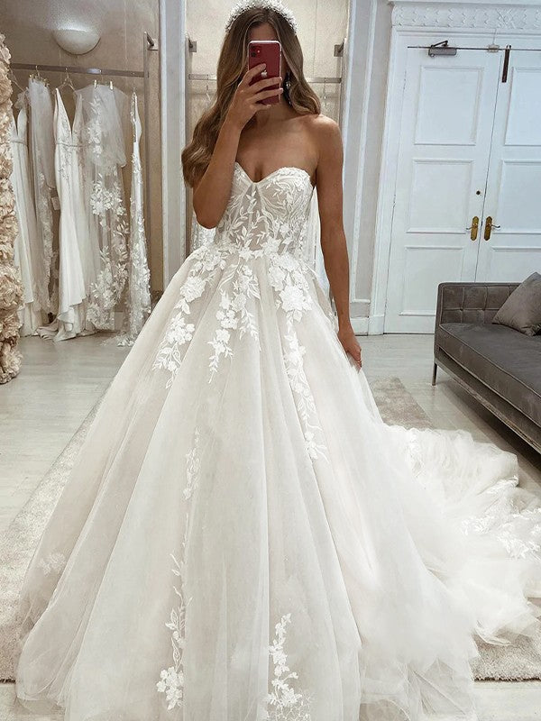 A-Line Sweetheart Tulle Sleeveless Train Wedding Dress - Chloe Dress