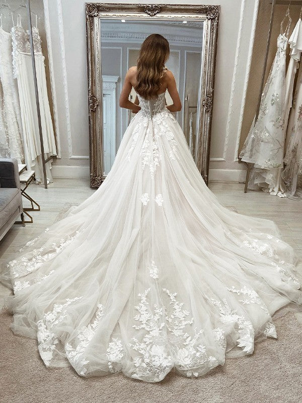 A-Line Sweetheart Tulle Sleeveless Train Wedding Dress - Chloe Dress