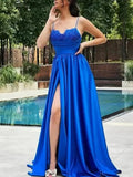 A-Line Spaghetti Strap Satin Sleeveless Train Dress - Chloe Dress