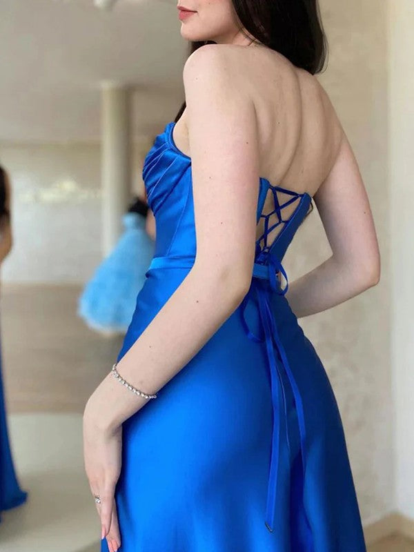 A-Line Strapless Satin Sleeveless Floor-Length Dress - Chloe Dress