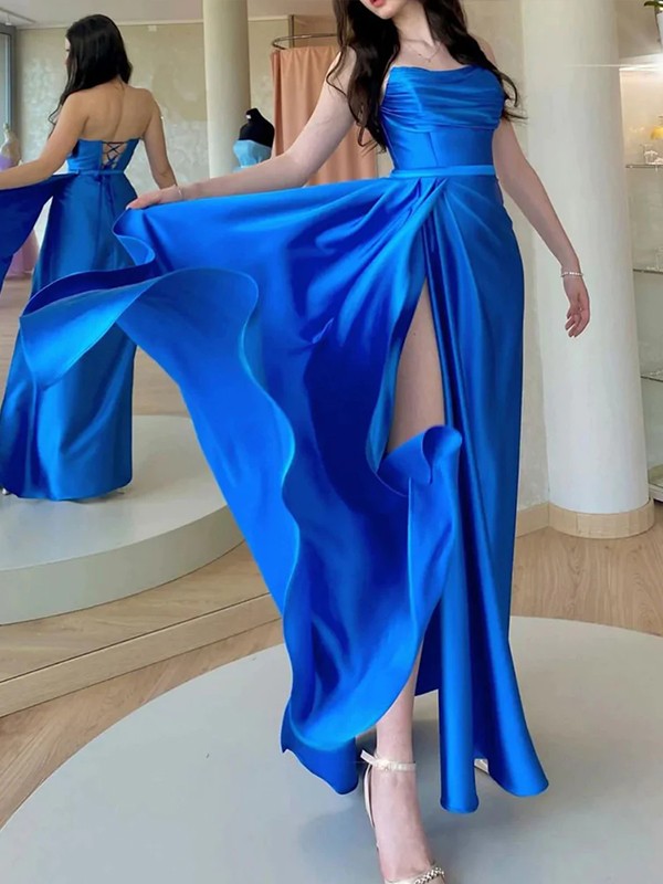 A-Line Strapless Satin Sleeveless Floor-Length Dress - Chloe Dress