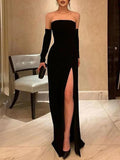 Sheath Strapless Crepe Long Sleeve Floor-Length Dress - Chloe Dress