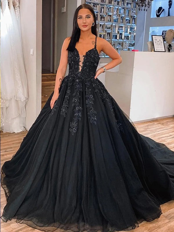 Ball Gown V-Neck Tulle Sleeveless Train Gown - Chloe Dress