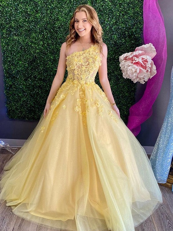 A-Line One-Shoulder Tulle Sleeveless Train Dress - Chloe Dress