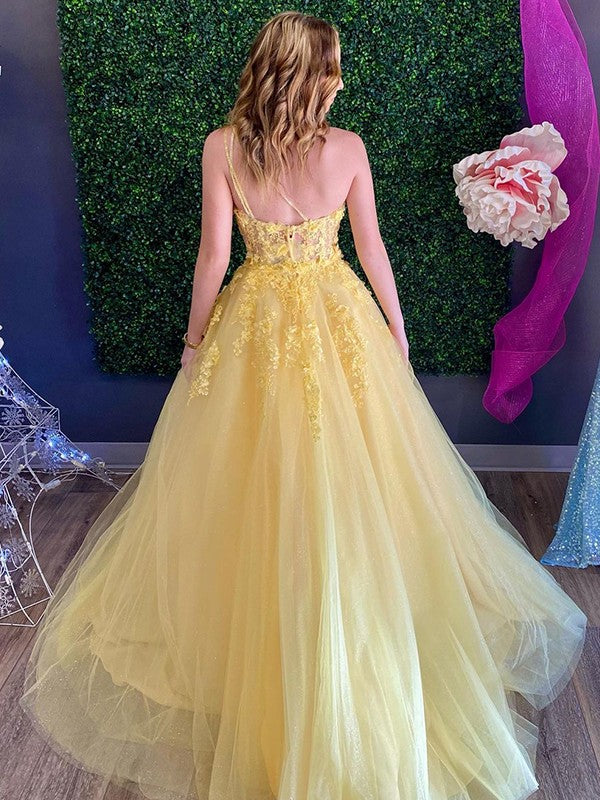A-Line One-Shoulder Tulle Sleeveless Train Dress - Chloe Dress