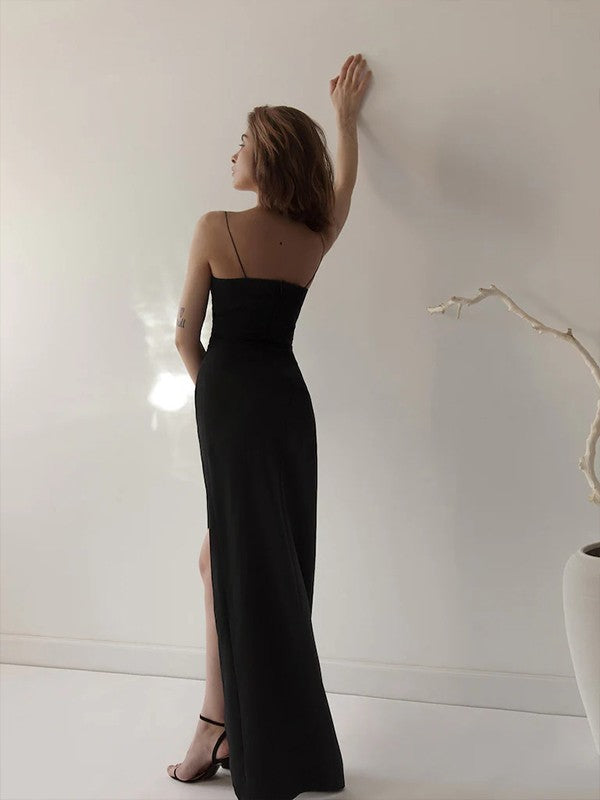 Sheath Spaghetti Strap Crepe Sleeveless Floor-Length Dress - Chloe Dress