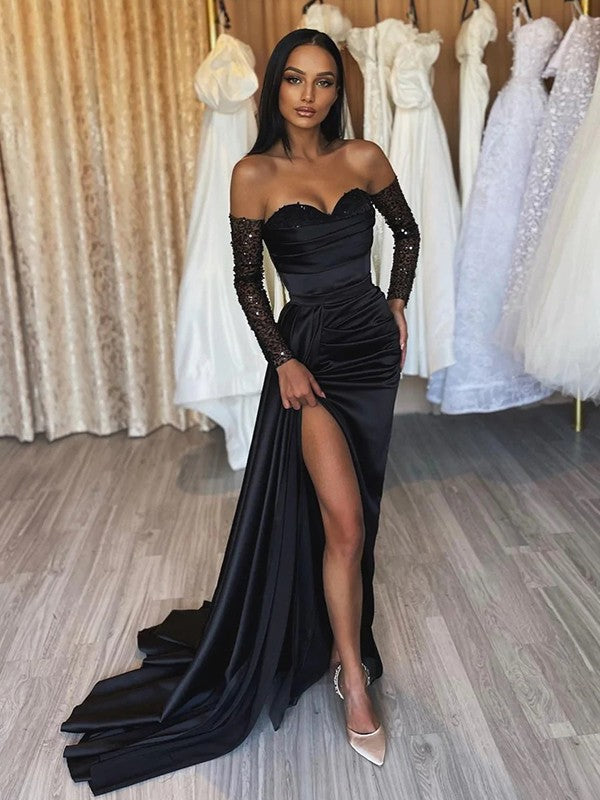 Sheath Satin Long Sleeve Train Dress - Chloe Dress
