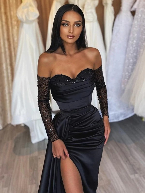 Sheath Satin Long Sleeve Train Dress - Chloe Dress