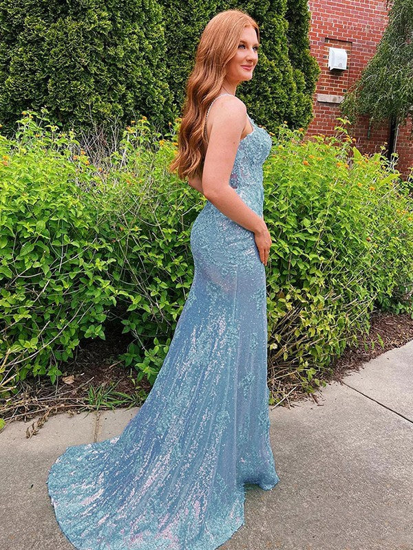 Sheath Spaghetti Strap Sequin Sleeveless Train Dress - Chloe Dress