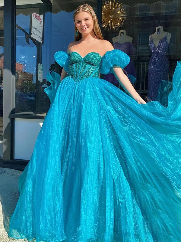 Ball Gown Sweetheart Organza Short Sleeve Ruffled Mini Gown - Chloe Dress