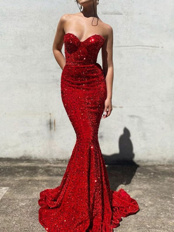 Mermaid Sweetheart Sequin Sleeveless Train Dress - Chloe Dress