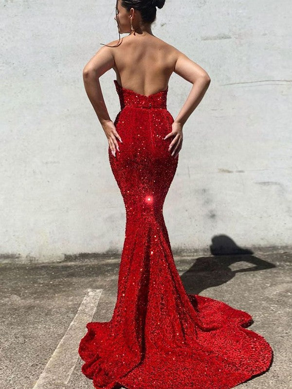 Mermaid Sweetheart Sequin Sleeveless Train Dress - Chloe Dress