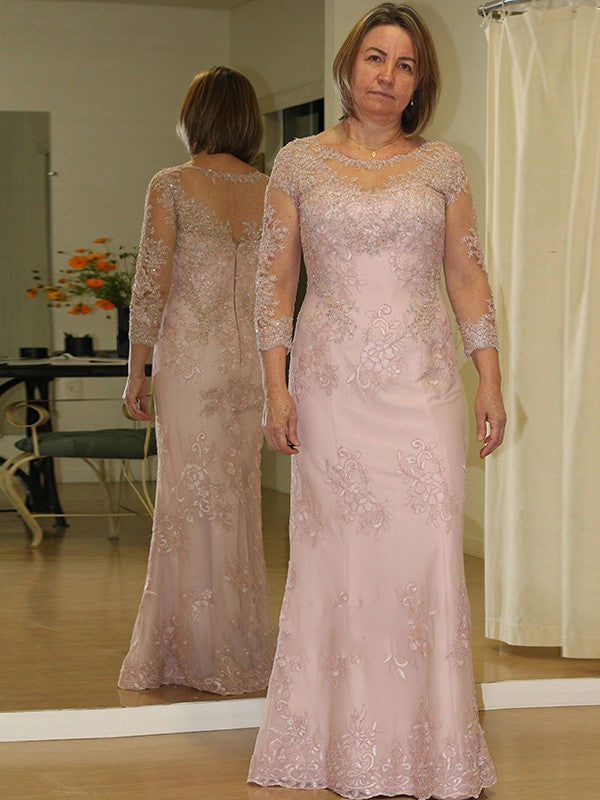 Sheath Lace Long Sleeve Applique Floor-Length Dress - Chloe Dress