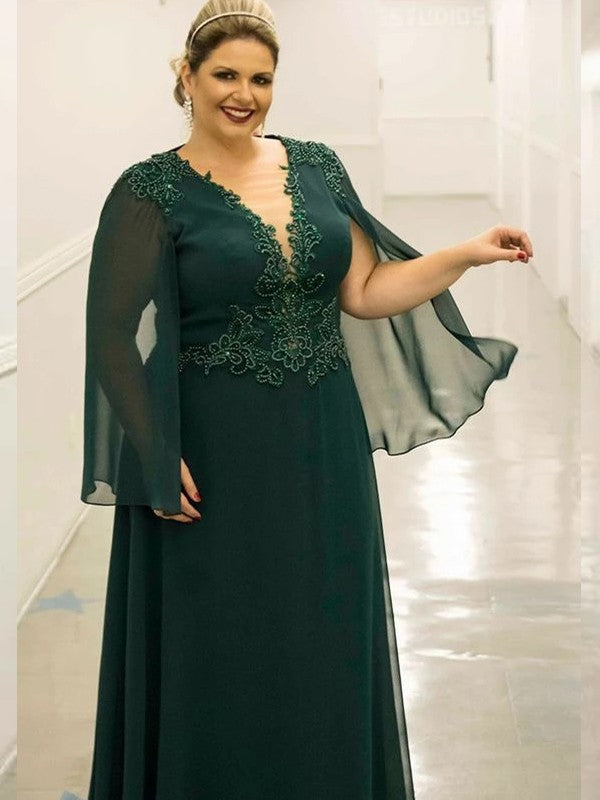 A-Line V-Neck Chiffon Sleeveless Applique Floor-Length Dress - Chloe Dress