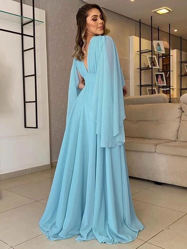 A-Line V-Neck Chiffon Sleeveless Ruffled Floor-Length Dress - Chloe Dress