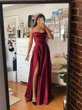 A-Line Spaghetti Strap Satin Sleeveless Ruffled Floor-Length Dress - Chloe Dress