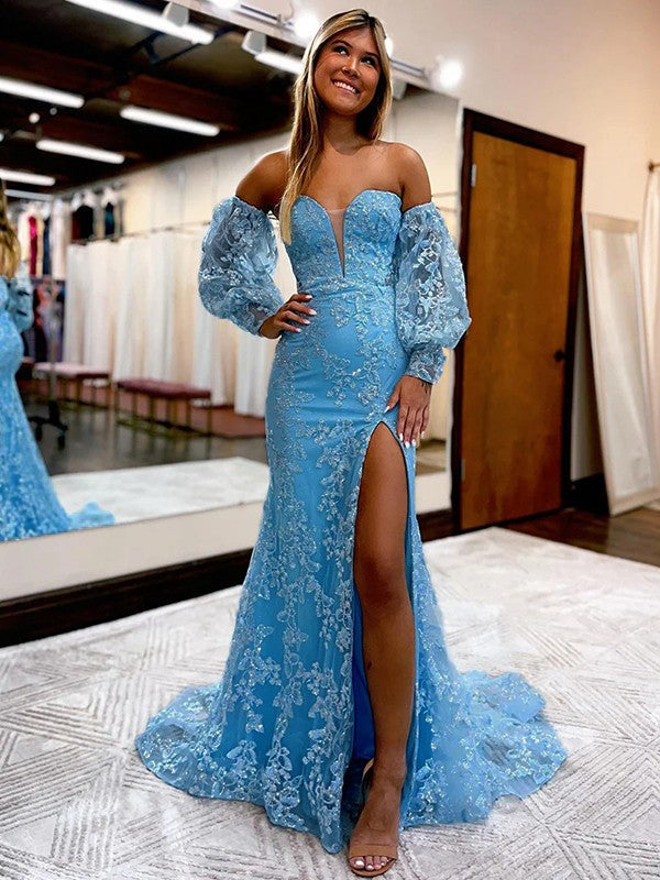 Sheath Sweetheart Lace Long Sleeve Train Dress - Chloe Dress