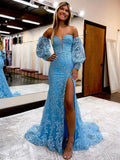 Sheath Sweetheart Lace Long Sleeve Train Dress - Chloe Dress