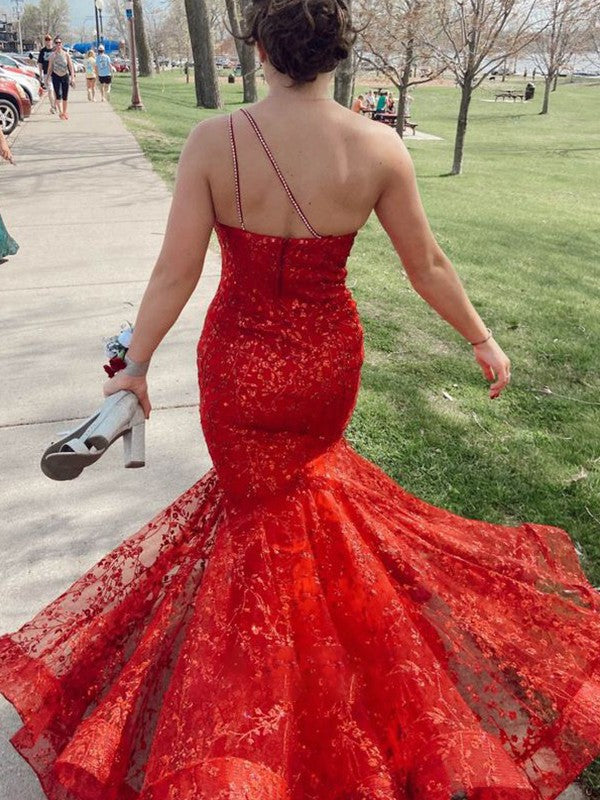 Mermaid One-Shoulder Lace Sleeveless Floor-Length Dress - Chloe Dress