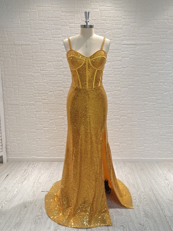Sheath Spaghetti Strap Sequin Sleeveless Train Dress - Chloe Dress