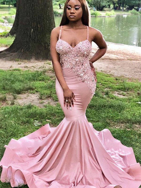 Mermaid V-Neck Satin Sleeveless Train Dress - Chloe Dress