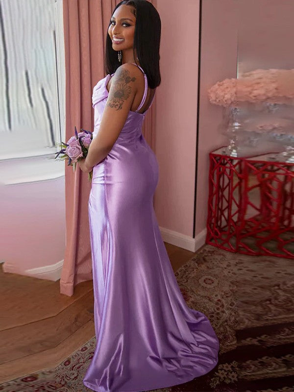 Sheath Spaghetti Strap Satin Sleeveless Train Dress - Chloe Dress