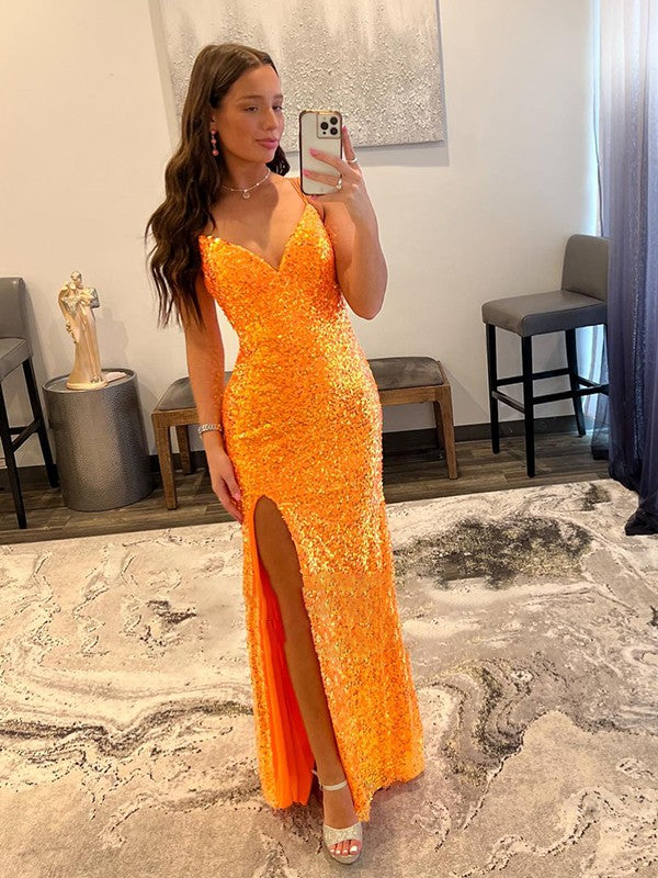 Sheath V-Neck Sequin Sleeveless Train Dress - Chloe Dress