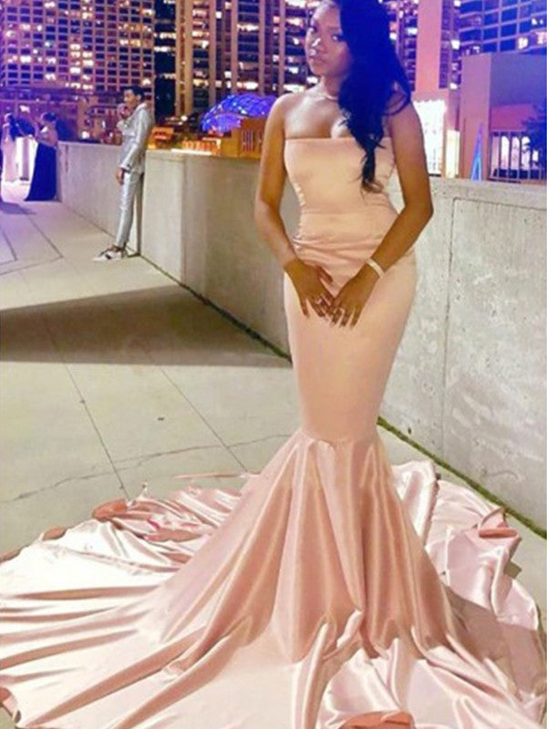 Mermaid Strapless Satin Sleeveless Train Dress - Chloe Dress