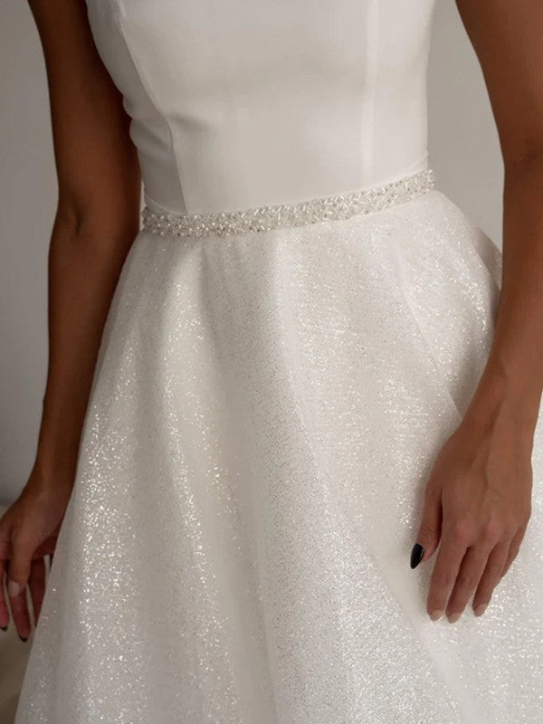 A-Line Square Neck Sleeveless Train Wedding Dress - Chloe Dress
