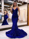 Mermaid V-Neck Sequin Sleeveless Train Dress - Chloe Dress