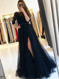A-Line Tulle Three-Quarter Sleeve Train Dress - Chloe Dress