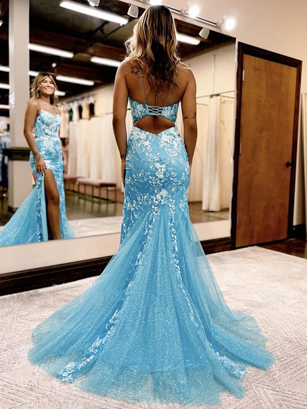 Sheath Spaghetti Strap Lace Sleeveless Train Dress - Chloe Dress