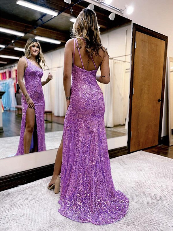 Sheath One-Shoulder Sequin Sleeveless Train Dress - Chloe Dress