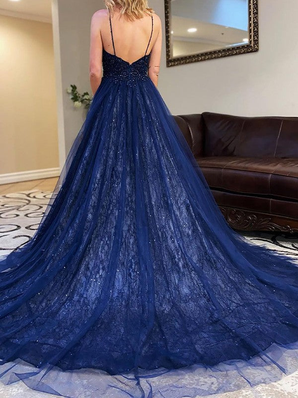 A-Line V-Neck Tulle Sleeveless Train Dress - Chloe Dress