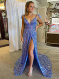 A-Line V-Neck Sequin Sleeveless Train Dress - Chloe Dress